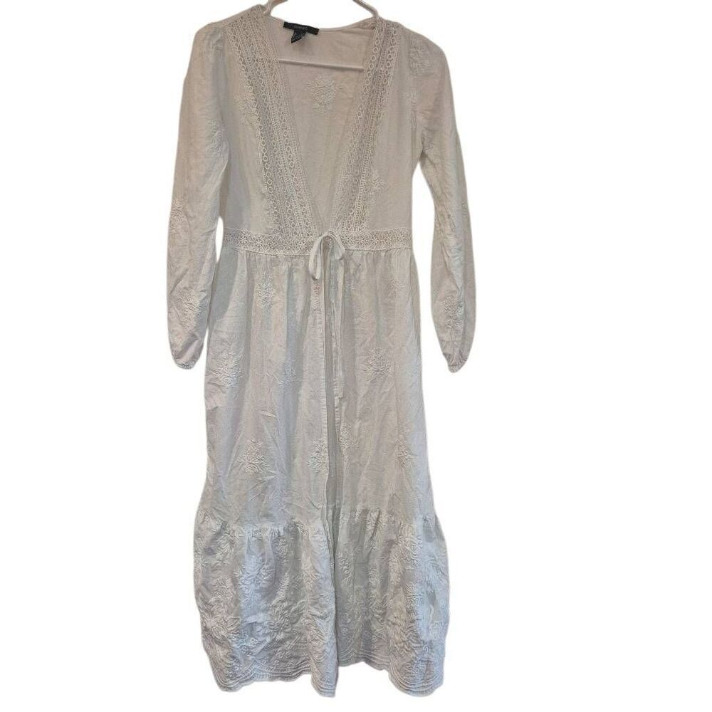 Forever 21 Women's White Cotton Embroidered Open Front Dress Cardigan Robe NEW s
